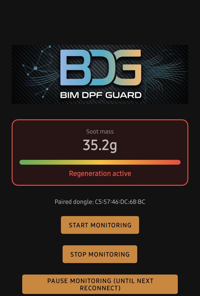 App screen with regeneration active